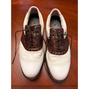 FootJoy FitDogs Mens Golf Shoes Size 10 M White Brown Leather Saddle Spiked